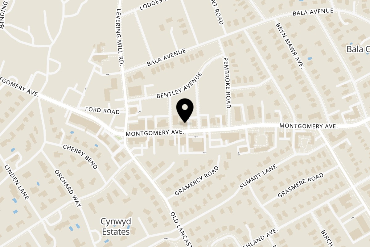 Map showing the location of Saffron Indian Kitchen Bala Cynwyd on 145 Montgomery Ave in Bala Cynwyd