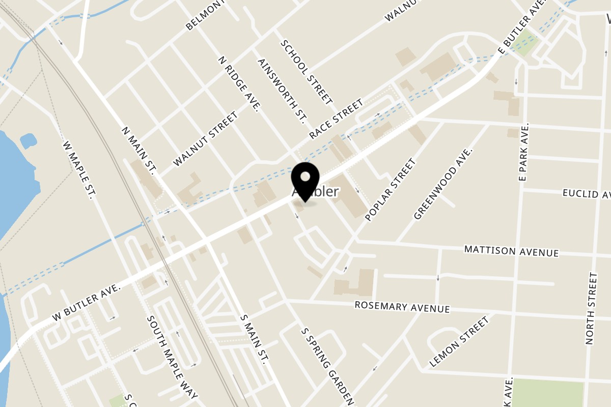 Map showing the location of Saffron Indian Kitchen Ambler on 60 E Butler Ave in Ambler